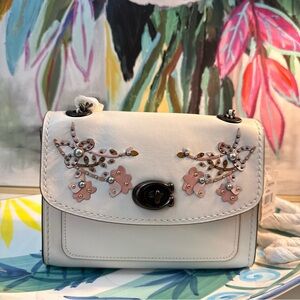 Coach Parker 18 Floral 54622 Embroidered  Chalk/Gunmetal Shoulder Bag